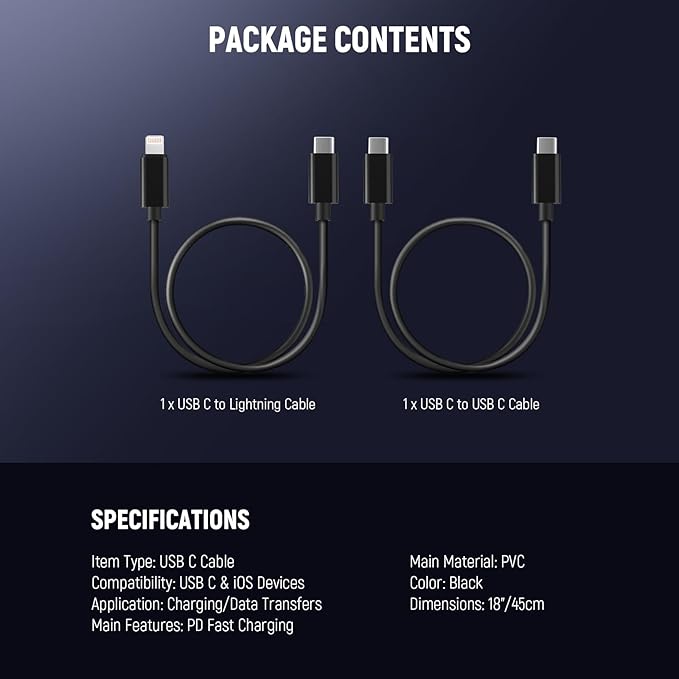 NEEWER 2 Pack OTG Cable Set, USB C to C & USB C to iOS, Male to Male DAC Audio Output Cable Compatible with iPhone iPad Android MacBook Laptop PC, 18"/45cm, LM6