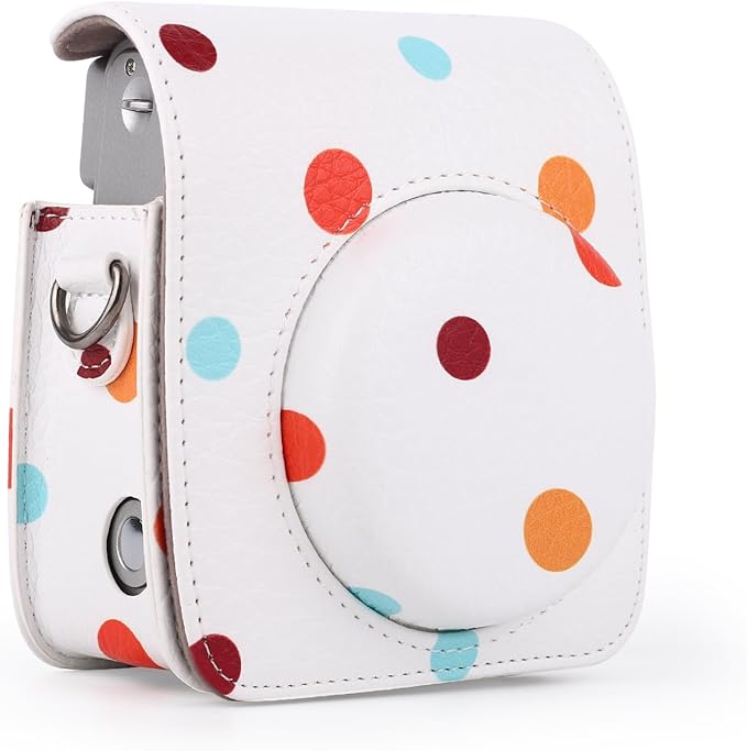 Frankmate Protective Case for Fujifilm Instax Mini 90 Instant Camera, Polka Dots PU Leather Camera Bag with Pocket and Adjustable Shoulder Strap