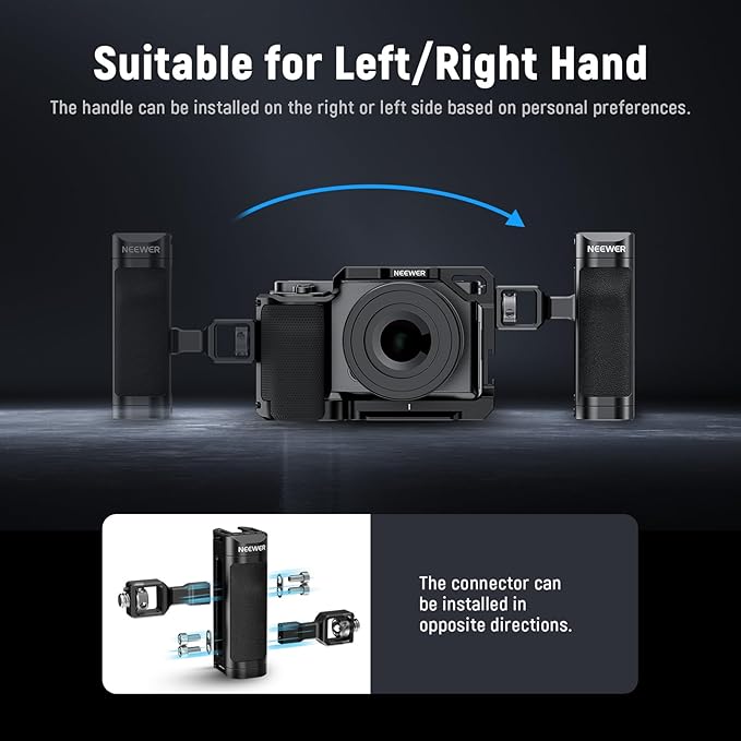 NEEWER Side Handle for Camera Cage, Lightweight ABS + PC Side Handgrip with Nonslip Contoured Silicone, 3/8" & 1/4" Screws, Anti Twist Locating Pin, Vertically Adjustable Arm, Cold Shoe, CA069H