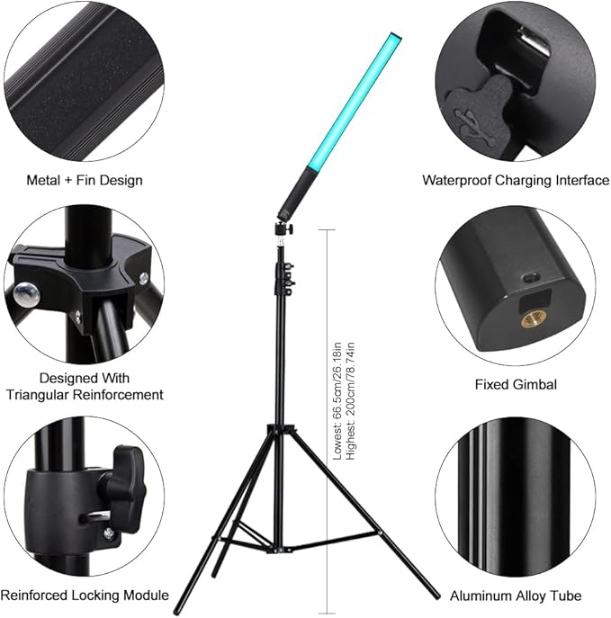 LED Light Sticks RGB Light Wand, Photography Light Stick LED Video Lighting Kit 9 Color Modes, with 26.2" to 78.7" Tripods, Adjustable 3200K-5600K, Pack of 2 [Upgraded]