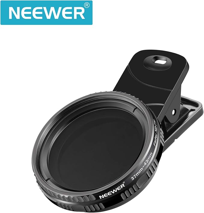 NEEWER 37mm Clip On ND2-ND400 Phone Lens ND Filter Kit: Variable Neutral Density Filter with Phone Clip Compatible with iPhone 15 14 13 Samsung S24 S23 S22 Ultra Android Smartphones iPad