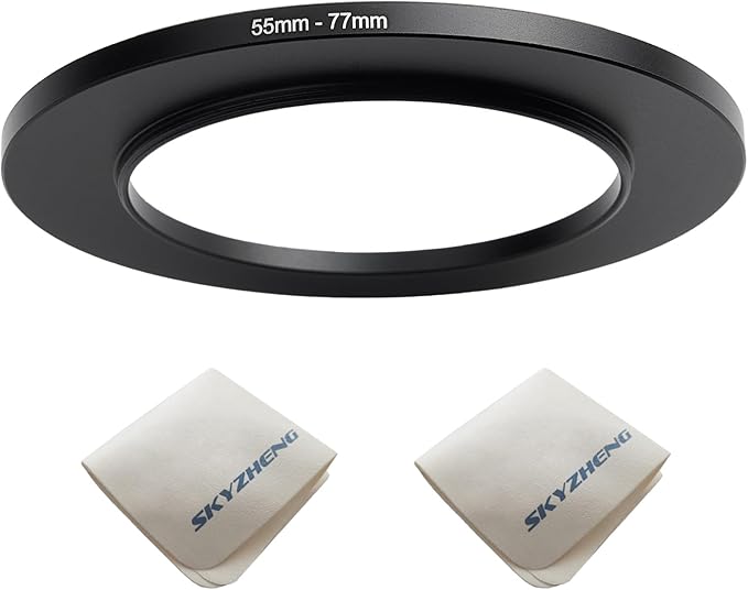 55mm Lens to 77mm Camera Lens Adapter 55mm to 77mm Step Up Ring Adapter Ring for All Brands of UV ND CPL, with Premium Lens Wiping Cloth 2 Pack (55mm-77mm)