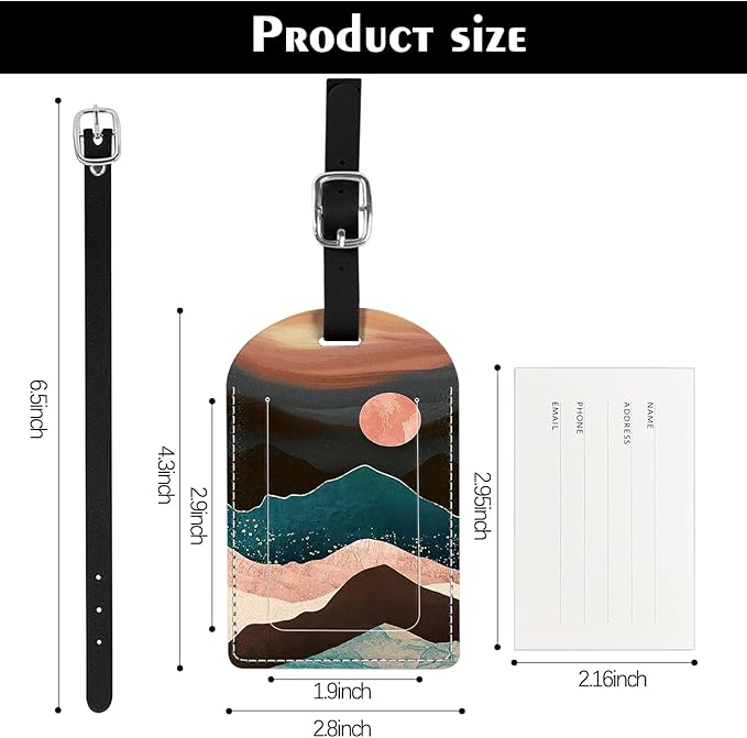 2 Pack Luggage Tag Suitcase Tags PU Leather Identifiers Privacy Cover Luggage Tags Aesthetic Cute Travel Bag Labels for Women Girls Men-Mountain