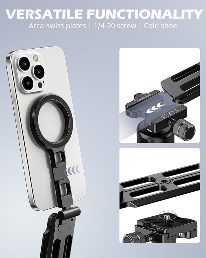 UBeesize Magnetic Portable Tripod for iPhone -MagSafe Mini Phone Stand & Universal Tripod Mount, Foldable Aluminum Phone Holder for iPhone 16/15/14/13/12, Pocket Travel Desktop All in One