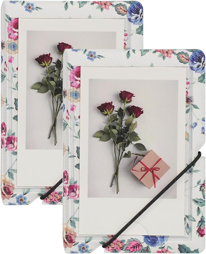 Mini 2x3 Small Polaroid Photo Album Book For 3 Inch Fujifilm Instax Mini 12 11 9 99 8 7+ 40 EVO Camera Film, HP Sprocket, K-pop Photocards. (Abstract Roses, 2 Pack)