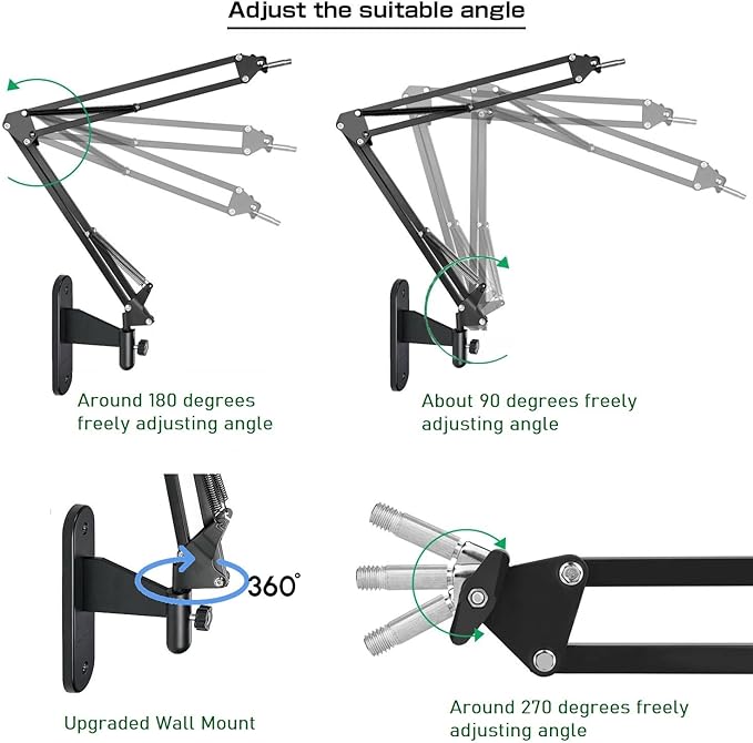Upgrade Mic Wall Mount,Microphone Boom Arm Wall Stand Holder for Logitech Blue Yeti,Razer,HyperX,Shure,Rode Mic Broadcasting, Voice-Over Sound,Streaming and Recording-booth