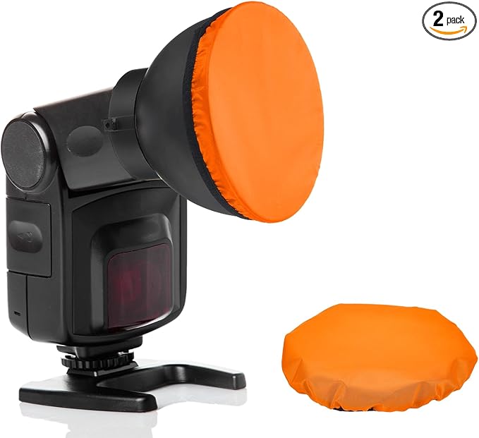 PATIKIL 7.1" x 7.1" Soft Mini Flash Diffuser Cap, 2 Pack Universal Elastic Flash Diffuser Cover for DSLR Camera Flashlight, Orange