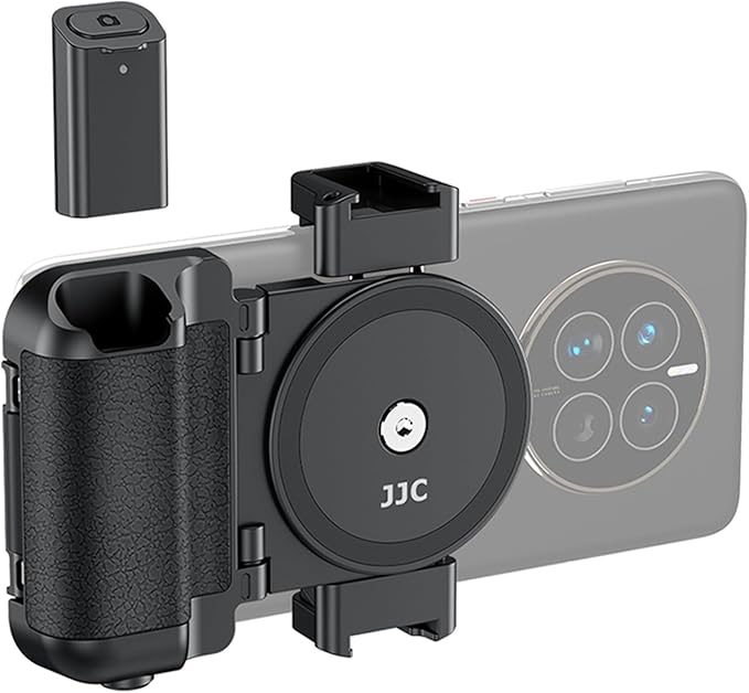 Phone Camera Grip Smartphone Photography Shooting Clip with Tripod Mount & Detachable Wireless Shutter Remote Control, Cellphone Selfie Grip Handle Stand for iPhone & Other Phone Vlog Video Black