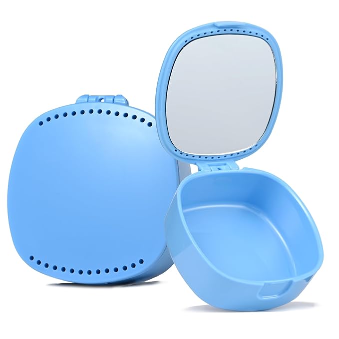 Retainer Case with Mirror & Ventilation Holes for Night Guards, Sky Blue