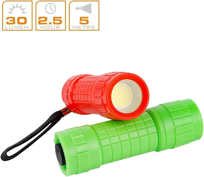 Small Mini Flashlights Pack of 6,Assorted Colors,New Type Cob Light,with 18 AAA Battery (6 Pack)