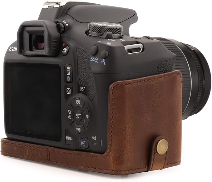 MegaGear MG1608 Ever Ready Leather Camera Case compatible with Canon EOS Rebel T7 (18-55mm), 2000D (18-55mm) - Dark Brown