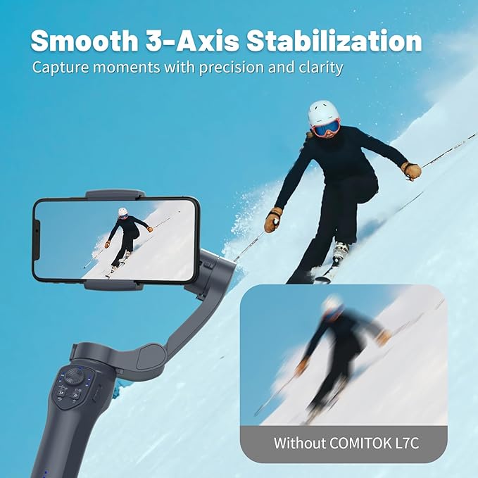 COMITOK L7C Pro, Gimbal stabilizer for iPhone, Phone Stabilizer for Video Recording with Face/Object Tracking, 3-Axis Gimbal for Android & iPhone 15 Pro Max, Foldable Phone Gimbal Vlog Recording