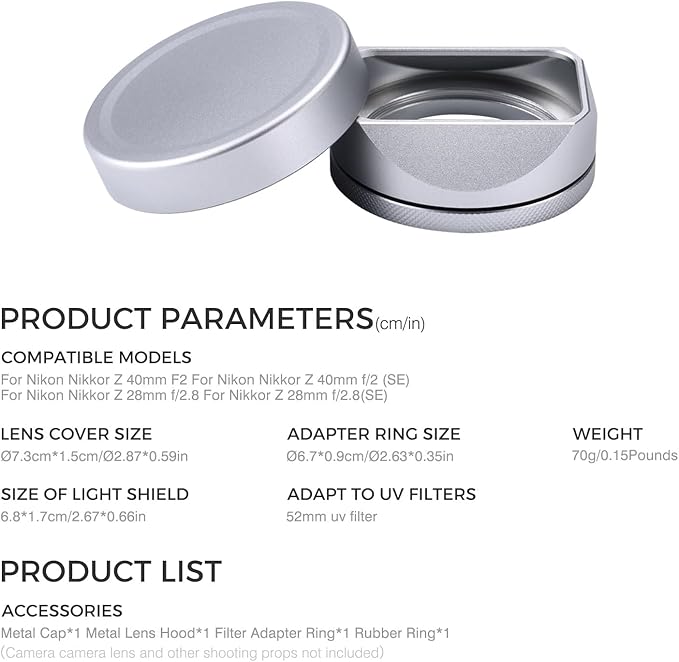 Metal Square Lens Hood (with Cover) with 49mm UV Filter Adapter Ring Compatible with for Fujifilm X100V/X100VI (Aluminum Alloy-Silver)