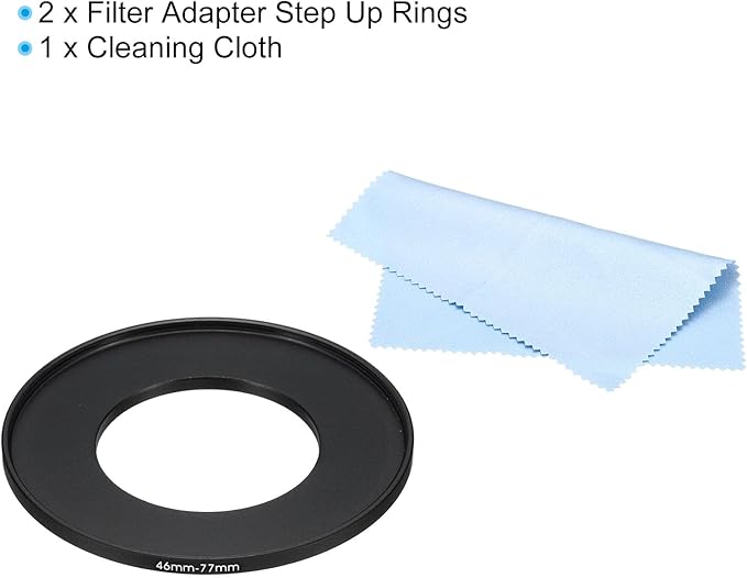 PATIKIL 46mm-77mm Metal Step Up Ring with Cleaning Cloth, 2 Pack Camera Lens Filter Adapter Ring Aluminum Filter Adapter Ring for Camera Lenses Hood, Black