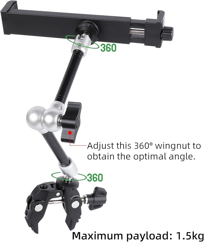 Tablet Holder with Super Clamp&10″ Long Aluminum Alloy Magic Arm for Microphone Stand, Side Mount iPad Mic Music Stand Holder Compatible with iPad Pro 12.9 Air Mini/Nexus/Samsung Galaxy Tab