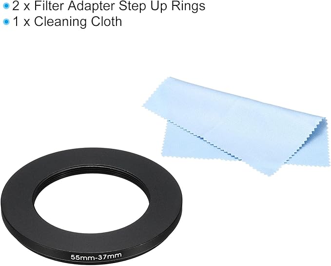 PATIKIL 55mm-37mm Metal Step Down Ring with Cleaning Cloth, 2 Pack Camera Lens Filter Adapter Ring Aluminum Filter Adapter Ring for Camera Lenses Hood, Black