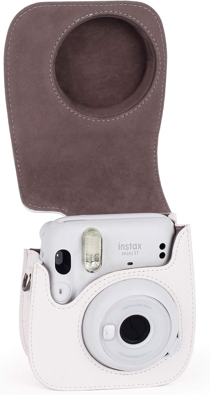 Phetium Instant mini 12 Camera Protective Case Compatible with Instax Mini 12 11,PU Leather Bag with Pocket and Adjustable Shoulder Strap (White)