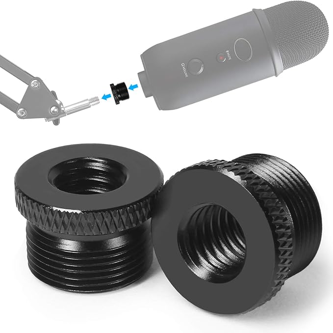 2 Pack Screw Thread Adapter, 5/8" Male to 3/8" Female Mic Screw for Blue Yeti/Blue Snowball/Yeti X Microphone Stand Mount (Black)