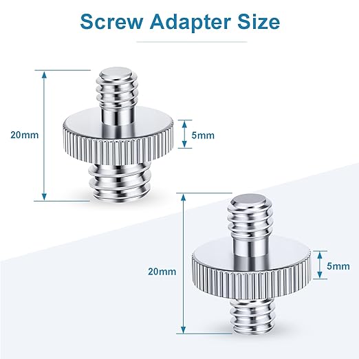1/4" & 3/8 Male to 1/4" Male Threaded Tripod Screw Adapter, Double Head Stud Mounting Thread Converter for Camera, Monitor, LED Light, Microphone, Shoulder Rig - 2 Packs