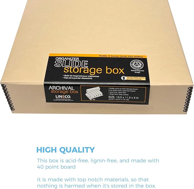 Lineco, Archival Slide Storage Box 15.5" x 11.5" x 3", Holds Up to 840 Films, With 6 Inner File Cases, Tan