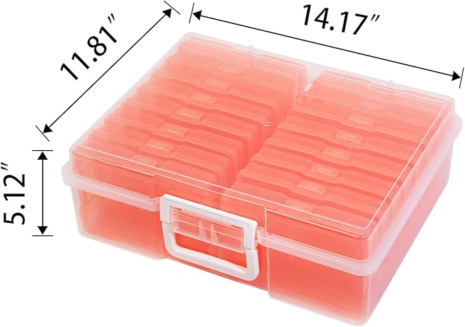 Naivees 4" x 6" Photo Storage Case with Handle, 16 Inner Photo Organizer Keeper, Extra Large Storage Picture Boxes, Seed Storage, Transparent Craft Keeper (Orange)