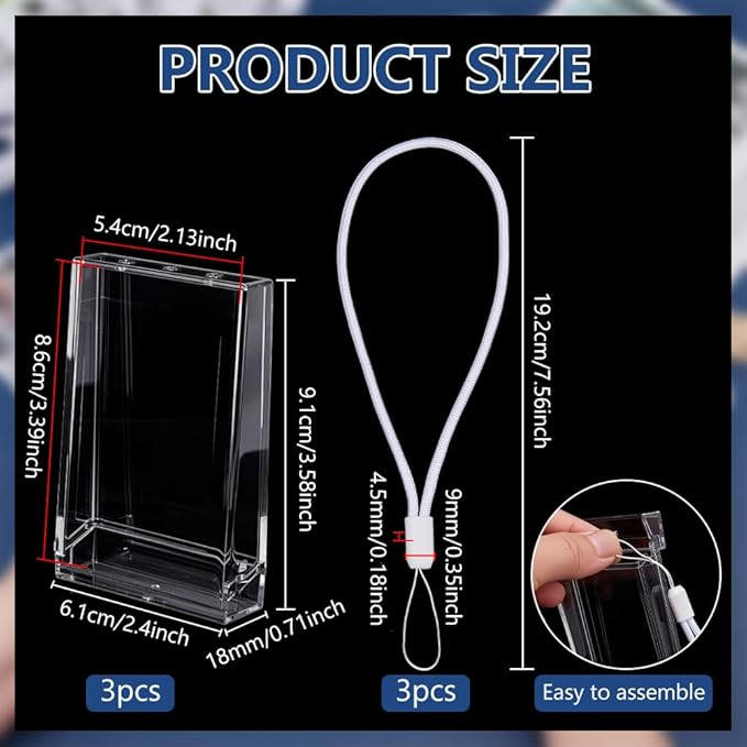 FINGERINSPIRE 3PCS Picture Holder Storage Case Plastic Instant Camera Film Accessories 3.4x2.1inch Rectangle Clear Photo Pouch Travel Photo Holder Protective Case with Wrist Lanyard for 3inch Photo