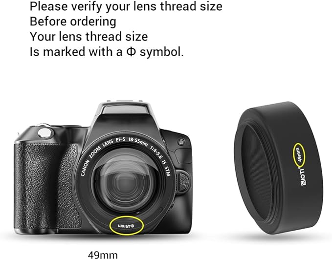 SIOTI 49mm Lens Hood, Oxidation Matte Anti Reflective Treatment, Aluminum Alloy, with 1 * 58mm Lens Cap, Compatible with Sony/Canon/Nikon/Fuji etc >50mm Camera Lens