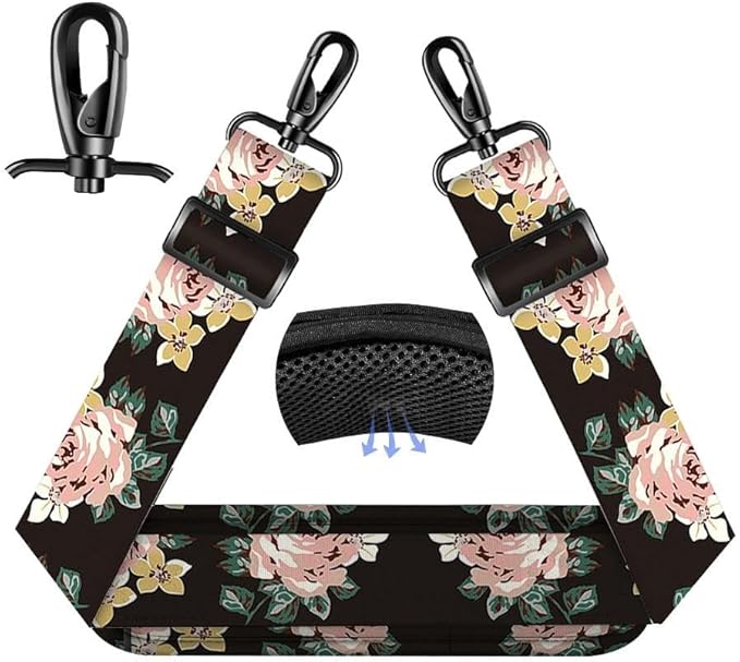 ZINZ 75" Shoulder Strap with Fixed Pad and Dual Balanced Buckles，Black Flowers