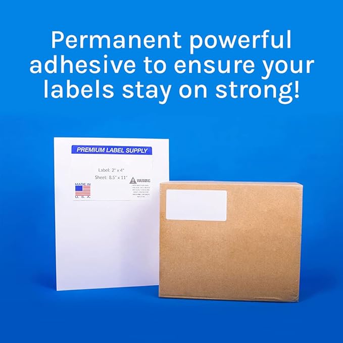 Premium Label Supply White Sticker Address Labels – 2" x 4" – Laser/Inkjet Compatible – (10 per Sheet), 500 Sheets – 5,000 Total Adhesive Labels