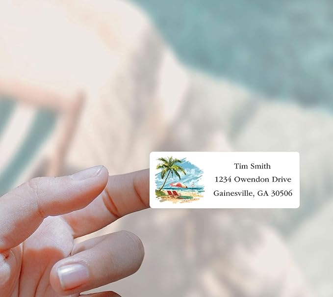 Address Labels Personalized Return Address Labels, 2.6" x 1" Summer Beach Custom Mailing Label for Envelopes (30-1200) Customized Self Adhesive Stickers Printable Mail Envelope Adress Label, White