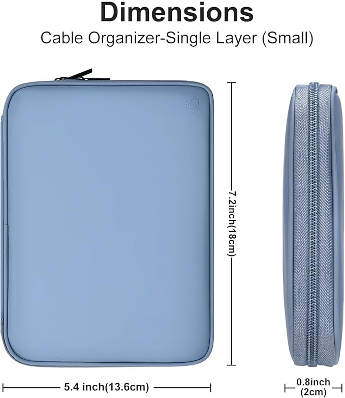 Leather Cord Organizer Travel Waterproof Travel Cable Organizer Bag Portable Tech Organizer Travel Case for Charger Electronic Accessories for Men (Gray&Blue, Single Layer-Small)