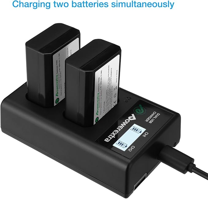 NP-FW50 Battery and Smart LCD Display Dual USB Charger Compatible for Sony ZV-E10, Alpha a6500, a6300, a6000, a7s, a7, a7s ii, a7s, a5100, a5000, a7r, a7 ii Camera