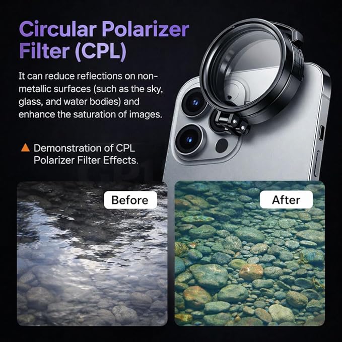 Anti-Glare Magnetic Phone Filter - 2026 Upgraded Foldable Portable Anti-Glare Cpl Filter for Reducing Reflection with Storage Bag All Smartphone Models (2 Pcs)