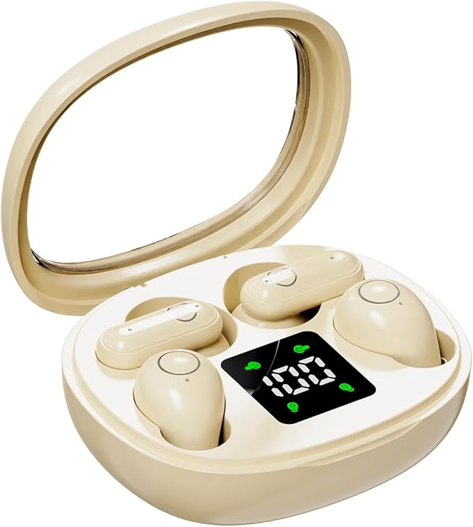 Wireless Bluetooth Headset，Tiny Size Invisible Earbuds，Sleep and Sports Earphones Set, 2 Pairs, Mini and Short Handle Design，for Work Sport Sleeping ﻿ ﻿ (Khaki)