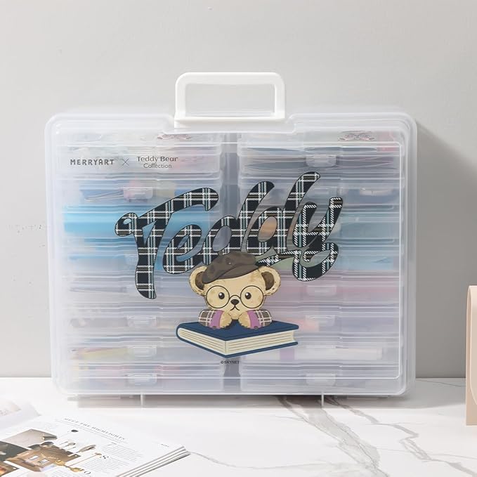 Party Club of America Photo Storage Box 4" x 6" Cases With Handle - 16 Inner Keeper (Clear-School style pattern)