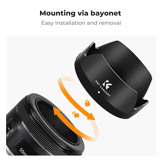 K&F CONCEPT Lens Hood Compatible with Canon EF 50mm f/1.8 STM Lens, Reversible Snap on Camera Lens Shade Replacement of ES-68 II Hood, Compatible with 49mm Filters and Lens Cap