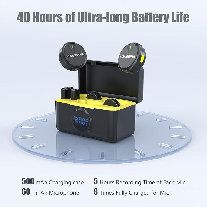LIANGSTAR Wireless Lavalier Microphone for iPhone/Android, Mini Microphone with Charging Case Noise Canceling, 40H Battery Life, Lapel Mic with Mute Button for Video Recording, Interview, Vlog, TikTok