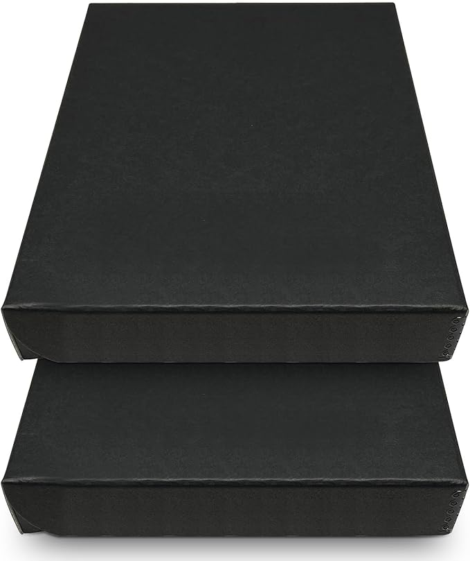 Golden State Art, Archival Folio Storage Box 9x12, Clamshell Design with Metal Edge, Preserve and Store Photos Documents Cards Prints Arts Crafts DIY, Black, Pack of 2