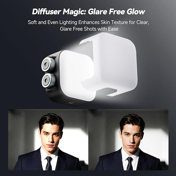 PHOTOOLEX RGB Video Light, Magnetic Small LED Panel Selfie Light w Cold Shoe Mount & Clip & Mini Tripod, 360° Full Color/CRI 96+/21 Scenes/2500-9900K/2000mAh, Portable Recording Photography Lighting