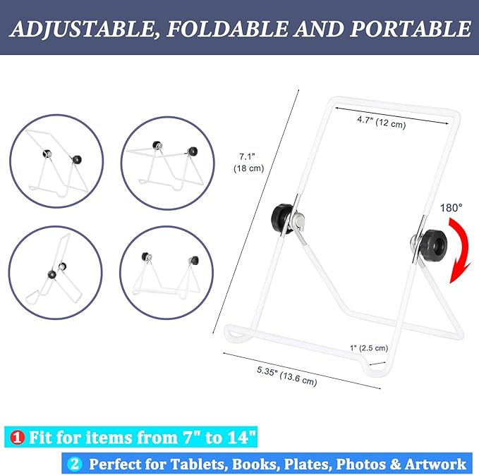 Artliving (2 Pack Adjustable Iron Display Stand Easel Foldable Tablet Stand Holder,Displays Picture Frames, Photo,Cookbooks, iPad, Art Collection,White