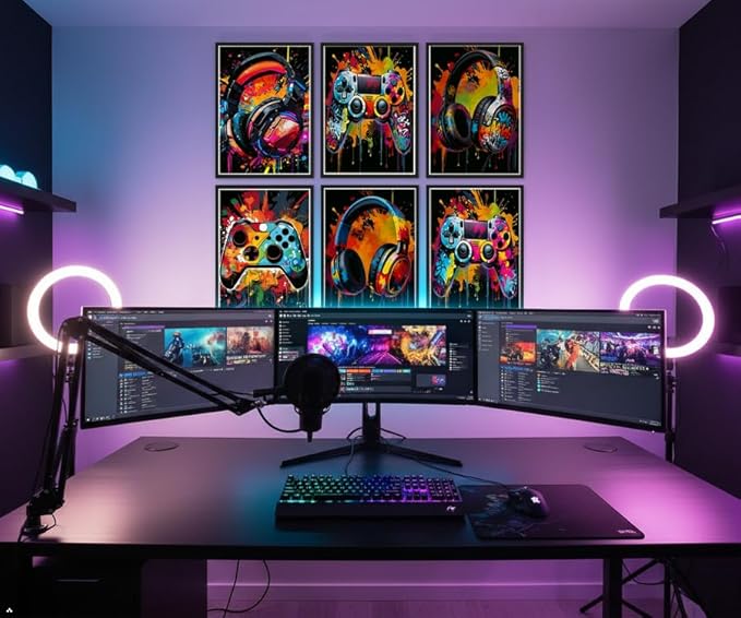 Zhfmoir Gaming Posters Wall Art Set of 6, Colorful Game Controller Prints Video Game Wall Decor for Boys Teens Gamer Room Bedroom Playroom Decorations 8x10 Inch Unframed