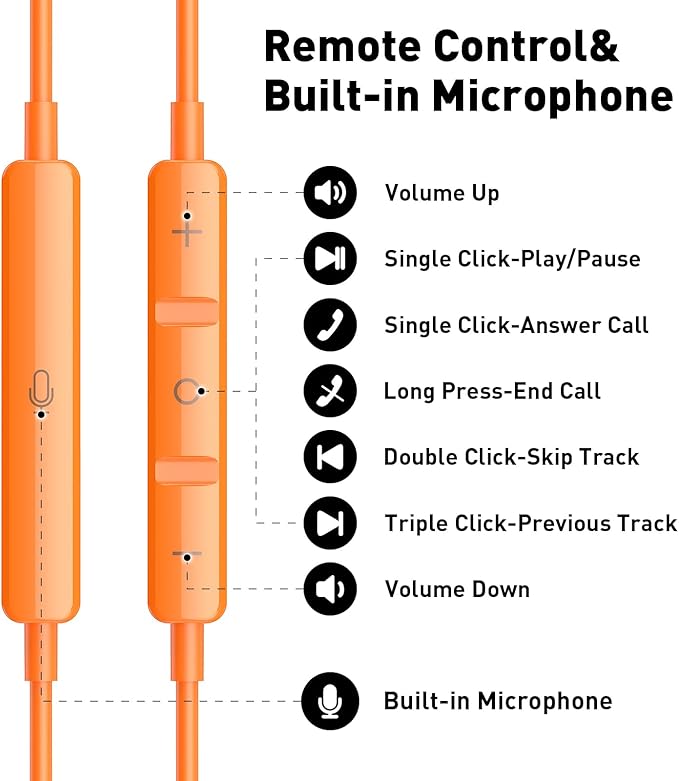 USB C Headphones Wired Type C Earphones for Samsung/Galaxy S26 S25 S24 Plus S23 S22 S21 S20 Note 20 Ultra DAC Magnetic Corded Earbuds for iPhone 15 16 16e 17 Air for Apple/Android Ear Buds Orange