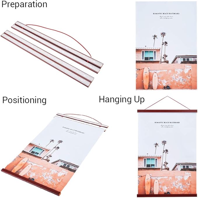 Benjia Magnetic Poster Hanger, 8x10 8x20 8x11 Poster Frame Wood Wooden Magnet Print Posters Dowel Scroll Hanger Hangers Hanging Kit for Walls Map Canvas Artwork (Mahogany, 8")