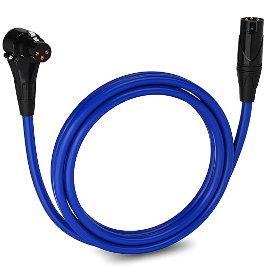 LyxPro 6 Feet Right Angle XLR Female to Male 3 Pin Mic Cord for Powered Speakers Audio Interface Professional Pro Audio Performance Camcorders DSLR Video Cameras and Recording Devices - Blue