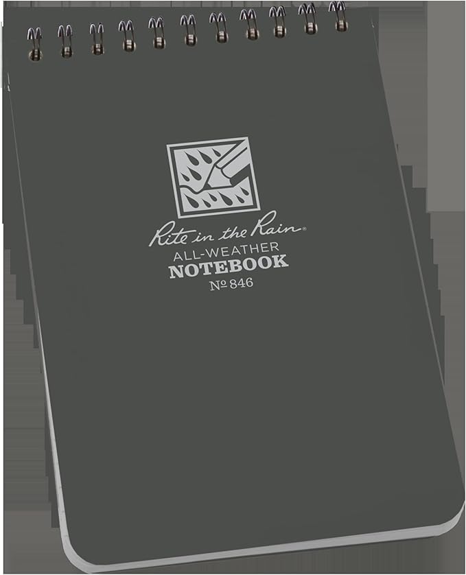 Rite in the Rain Weatherproof Top Spiral Notebook, 4" x 6", Gray Cover, Universal Pattern (No. 846)