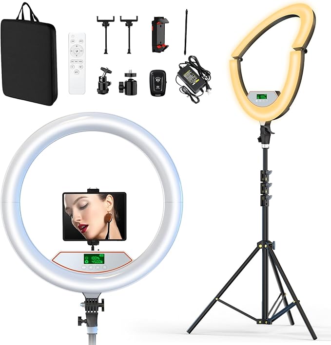 22" Large Ring Light with Stand,Foldable LED Big Ring Light Tripod for iPhone Phone Ipad, 75" Tall Tripod Touch Screen,Wireless Remote for Live Stream,YouTube,TikTok Video Shooting