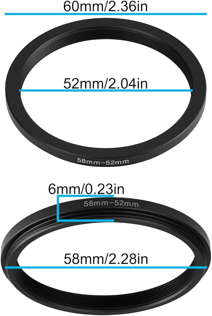 2pcs 58mm to 52mm Camera Lens Step-Down Ring Adapter Aluminum Alloy for Filter Sdapters Cameras SLRs