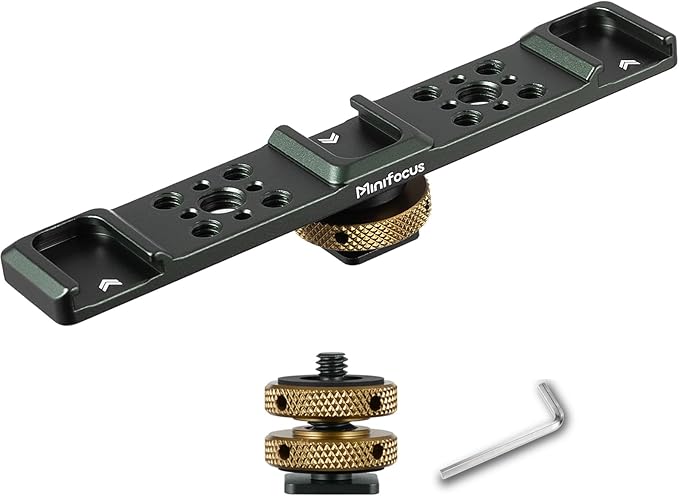 MINIFOCUS Triple Cold Shoe Extension Bar Mount, Aluminum Alloy Hot Shoe Mount Bracket with 1/4" Thread Holes for DSLR Camera Microphone Tripod LED Video Light Flashlight