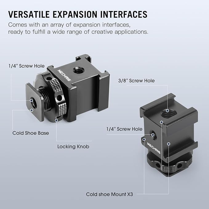 Mechrig Triple Cold Shoe Mount Cold Shoe Adapter, Aluminum Camera Hot Shoe Extension Bracket with 3 Port Cold Shoe Mounts for Camera Cage Flash LED Light Monitor Microphone (62028)