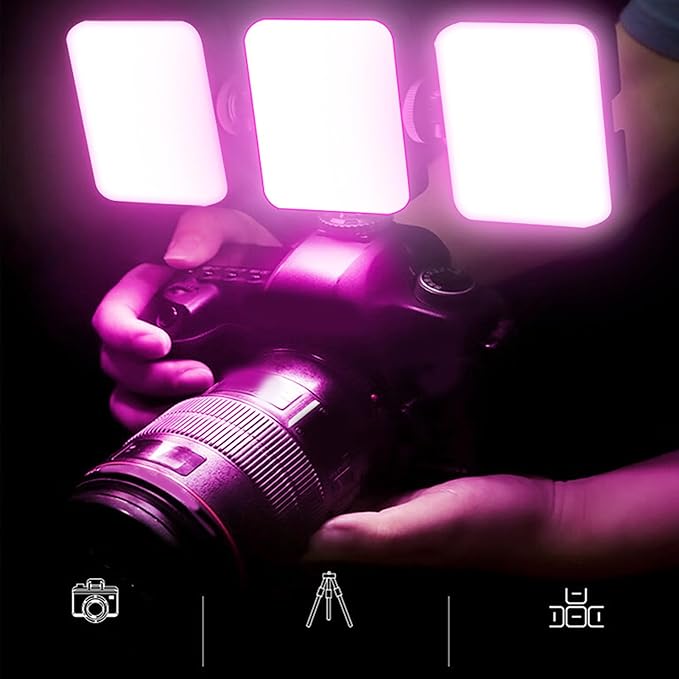 65 LEDs RGB Video Light, 3 Cold Shoe Mounts, 2500K-9000K Adjustable Color Temperature, 1200mAh Rechargeable LED Camera Light for Live Broadcast, Home Theater and Commercial Use